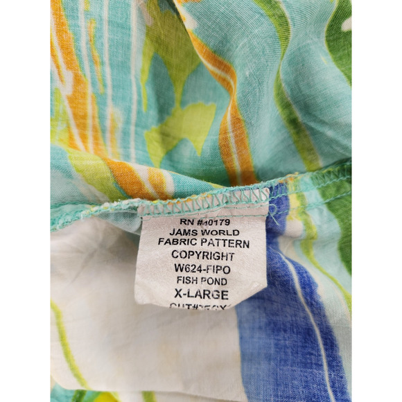 Vtg Jams World Women's Fish Pond Print Short Sleeve Shirt, Sz XL, In Multi. Flaw - Picture 9 of 13